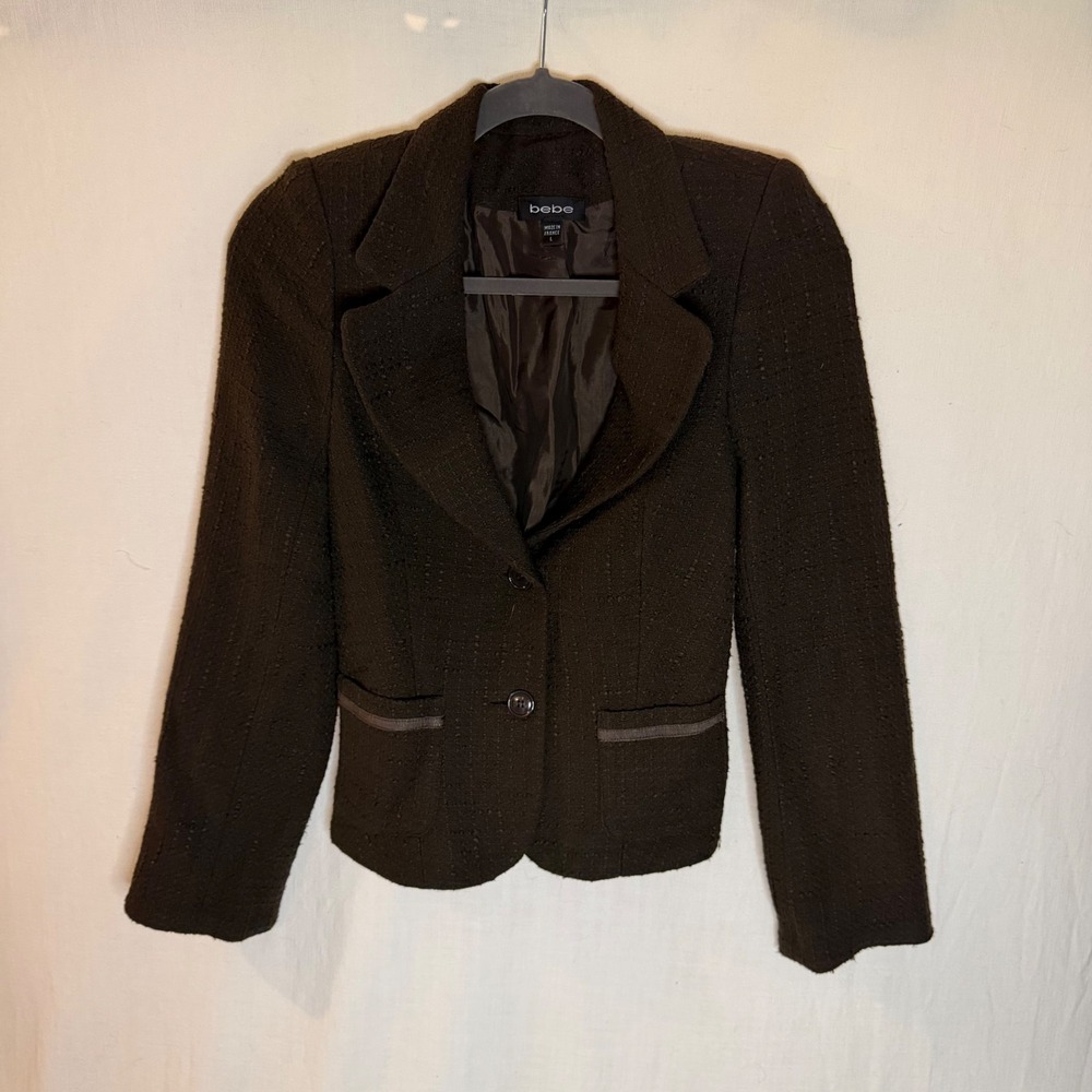 Vintage Y2K Bebe Oxygene Brown Cotton Tweed Blazer Jacket Made in France Size L